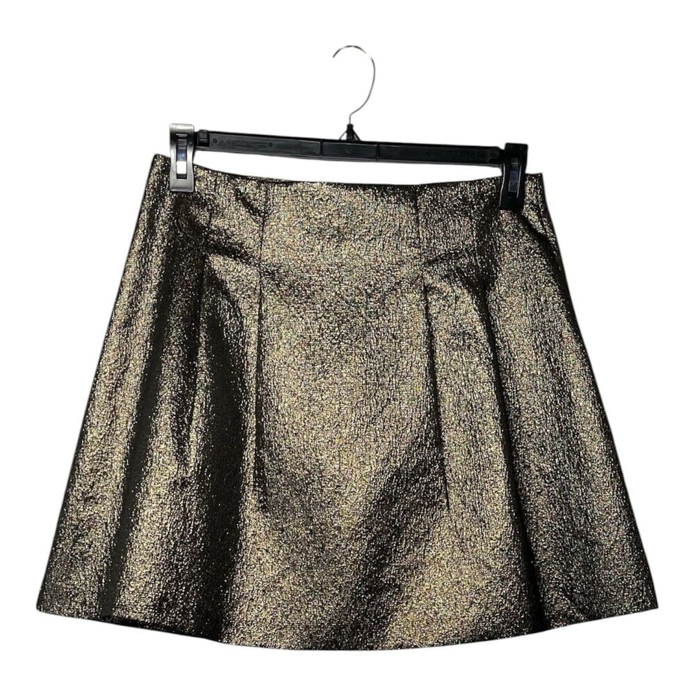 Windsor Mini Skirt Large Gold Metallic Lined Pleated Shiny Flare Party